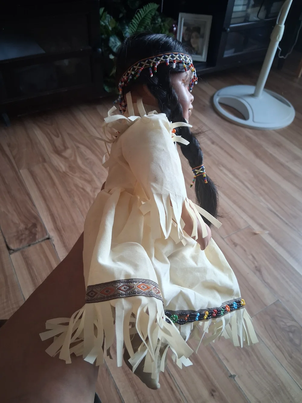 Cream Native-Style Girls' Doll with Beaded Trim and Braided Hair